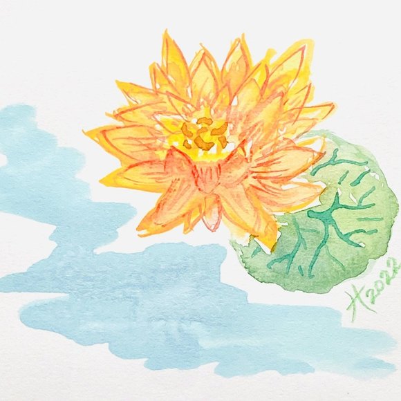 Fuzzy Lotus - Original Art Handmade Watercolor Artwork Painting 10"x10"